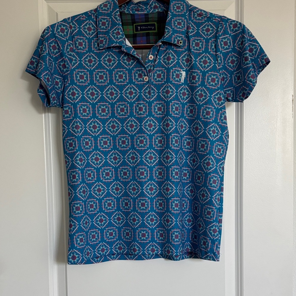 William Murray Golf Blue and Pink Patterned Polo
